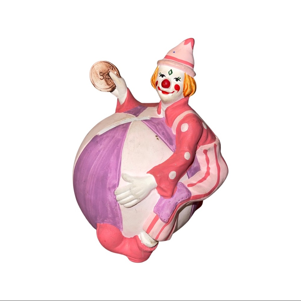 Vintage Hand Painted Ceramic Clown Piggy Bank